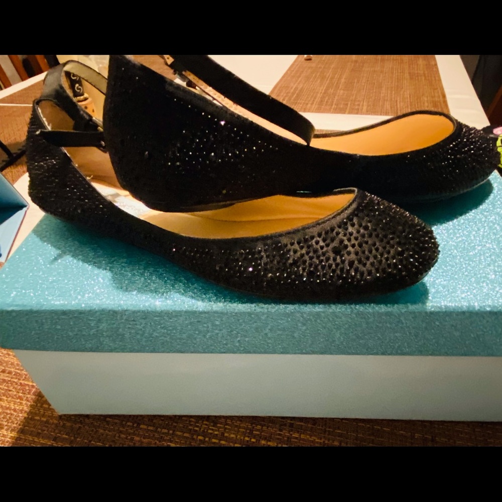 Black Rhinestone Betsey Johnson Flats Size 5